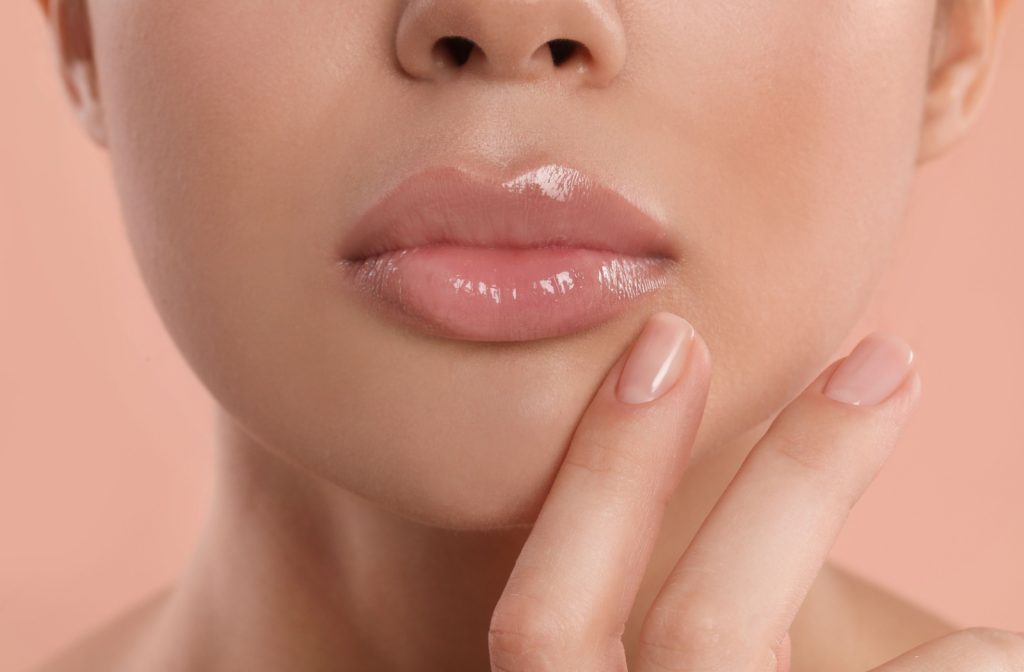 Close-up of a woman's lips after getting fillers